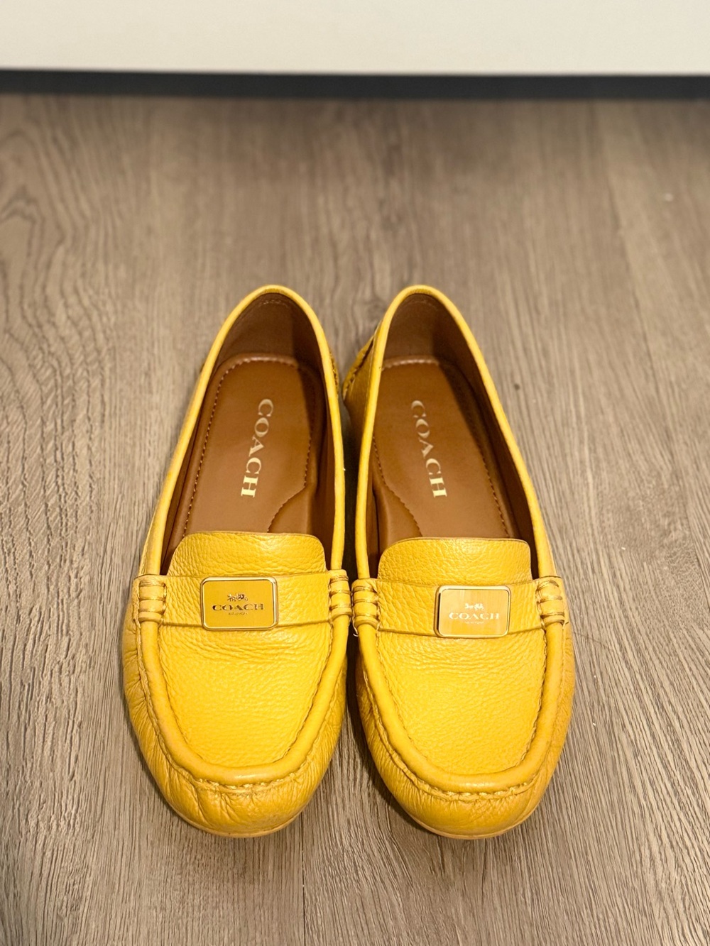 Coach Yellow Leather Penny Loafers with Logo Plaque